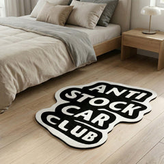 Anti Stock Car Club Statement Floor Mat (3 mm Thick) | Automotive Enthusiast Cut-Out Rug for Garage, Bedroom & Car Lover Room Decor