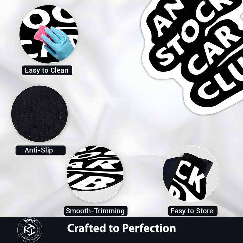 Anti Stock Car Club Statement Floor Mat (3 mm Thick) | Automotive Enthusiast Cut-Out Rug for Garage, Bedroom & Car Lover Room Decor