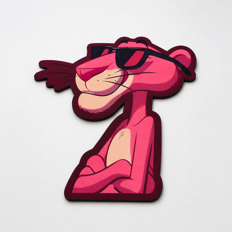 Pink Panther Cartoon Cut-out Flat Rug | Cool Pink Panther Sunglasses Flat Rug | Retro Cartoon & Gaming Room Floor Decor
