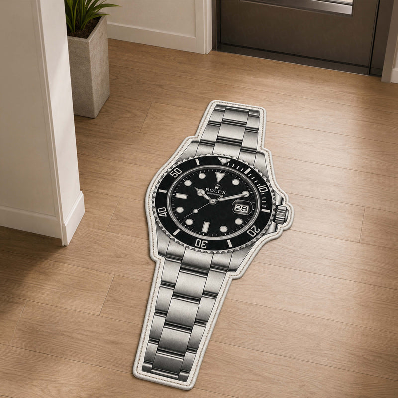 Rolex Submariner Watch Floor Mat (3 mm Thick) | Luxury Timepiece Cut-Out Rug for Bedroom, Office & Watch Collector Décor