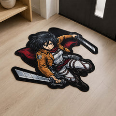 Mikasa Ackerman Attack on Titan Cut-out Flat Rug | Iconic Anime Warrior Floor Rug | Premium Manga Room Decor