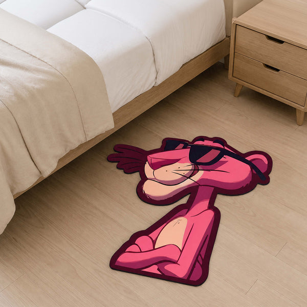 Pink Panther Cartoon Cut-out Flat Rug | Cool Pink Panther Sunglasses Flat Rug | Retro Cartoon & Gaming Room Floor Decor