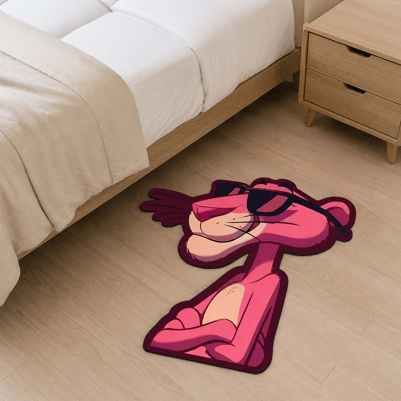 Pink Panther Cartoon Cut-out Flat Rug | Cool Pink Panther Sunglasses Flat Rug | Retro Cartoon & Gaming Room Floor Decor