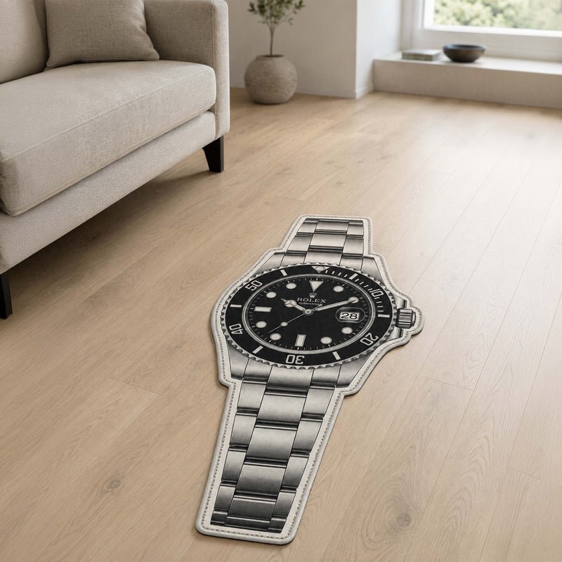 Rolex Submariner Watch Floor Mat (3 mm Thick) | Luxury Timepiece Cut-Out Rug for Bedroom, Office & Watch Collector Décor