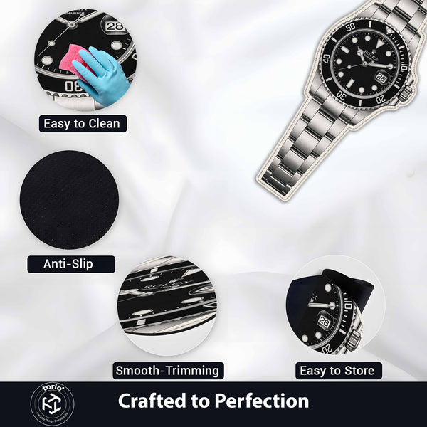 Rolex Submariner Watch Floor Mat (3 mm Thick) | Luxury Timepiece Cut-Out Rug for Bedroom, Office & Watch Collector Décor