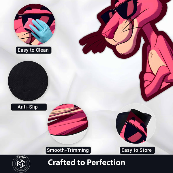 Pink Panther Cartoon Cut-out Flat Rug | Cool Pink Panther Sunglasses Flat Rug | Retro Cartoon & Gaming Room Floor Decor