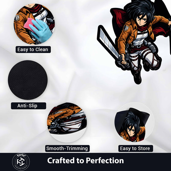 Mikasa Ackerman Attack on Titan Cut-out Flat Rug | Iconic Anime Warrior Floor Rug | Premium Manga Room Decor