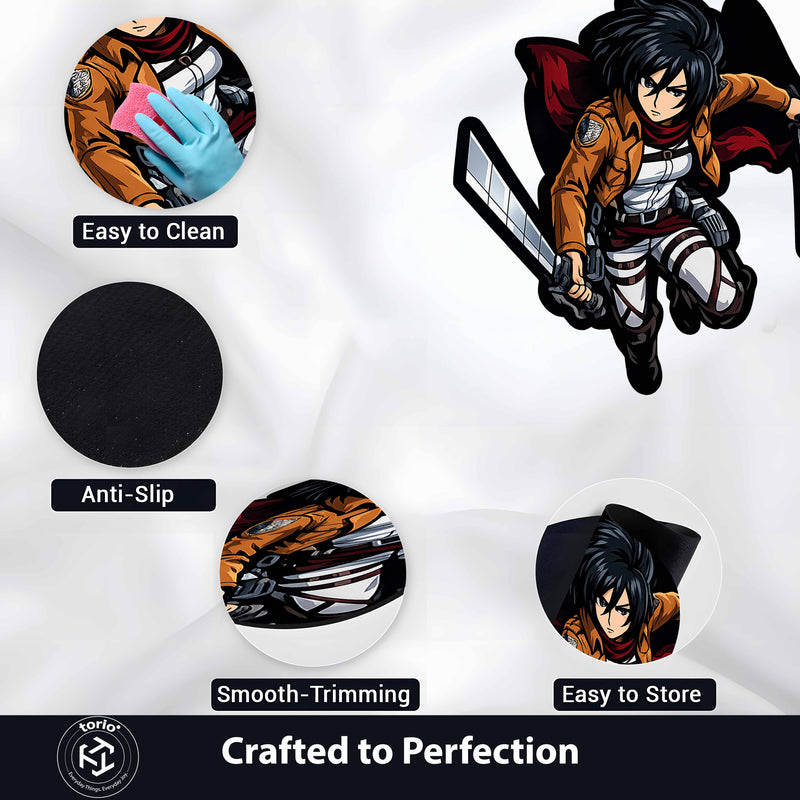 Mikasa Ackerman Attack on Titan Cut-out Flat Rug | Iconic Anime Warrior Floor Rug | Premium Manga Room Decor
