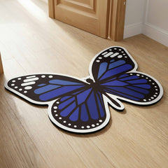Blue Butterfly Art Floor Mat (3 mm Thick) | Aesthetic Butterfly Shaped Rug for Living Room, Bedroom, Entryway & Modern Home Decor