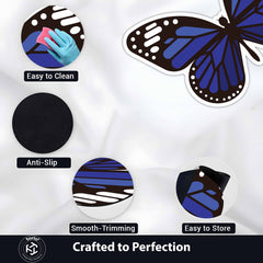 Blue Butterfly Art Floor Mat (3 mm Thick) | Aesthetic Butterfly Shaped Rug for Living Room, Bedroom, Entryway & Modern Home Decor