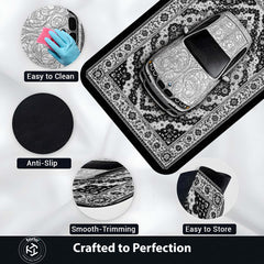 BMW Luxury Persian Wrap Area Rug | Premium Sports Car Floor Mat | Monochrome Floral Automotive Rug for Bedroom, Gaming Room, Garage & Car Enthusiast Decor