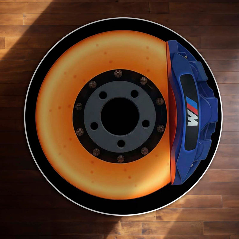 BMW M Inspired Brake Disc Round Floor Mat (3 mm Thick) | Performance Car Rotor Design Mat for Garage, Bedroom & Gaming Setup