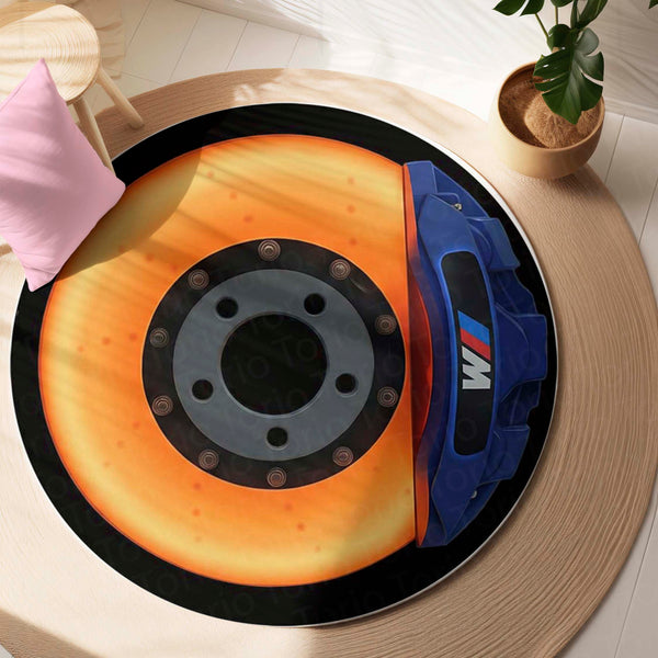 BMW M Inspired Brake Disc Round Floor Mat (3 mm Thick) | Performance Car Rotor Design Mat for Garage, Bedroom & Gaming Setup