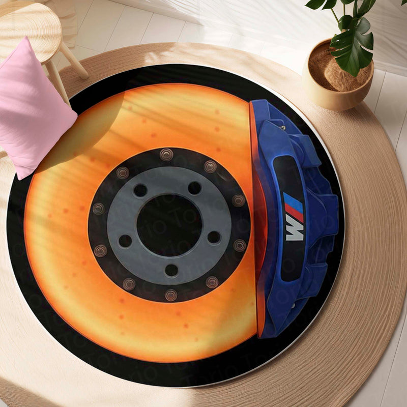 BMW M Inspired Brake Disc Round Floor Mat (3 mm Thick) | Performance Car Rotor Design Mat for Garage, Bedroom & Gaming Setup