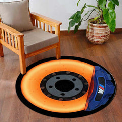 BMW M Inspired Brake Disc Round Floor Mat (3 mm Thick) | Performance Car Rotor Design Mat for Garage, Bedroom & Gaming Setup