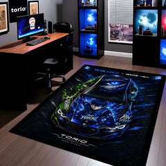 Blue Lock BMW M4 Anime Area Rug | Isagi Yoichi Sports Car Floor Mat | Blue Lock x BMW Gaming Rug for Bedroom, Gaming Room, Anime Setup & Otaku Decor