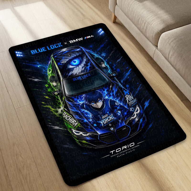 Blue Lock BMW M4 Anime Area Rug | Isagi Yoichi Sports Car Floor Mat | Blue Lock x BMW Gaming Rug for Bedroom, Gaming Room, Anime Setup & Otaku Decor