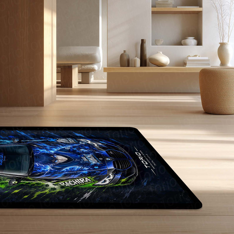 Blue Lock BMW M4 Anime Area Rug | Isagi Yoichi Sports Car Floor Mat | Blue Lock x BMW Gaming Rug for Bedroom, Gaming Room, Anime Setup & Otaku Decor