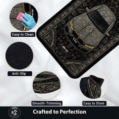 BMW M5 Persian Pattern Area Rug | Luxury Performance Sedan Floor Mat | Black & Grey Automotive Rug for Bedroom, Gaming Room, Garage & BMW Enthusiast Decor