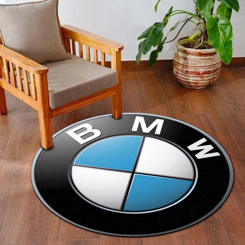 BMW Inspired Logo Round Floor Mat (3 mm Thick) | Luxury Automotive Car Emblem Design Mat for Bedroom, Garage & Gaming Room