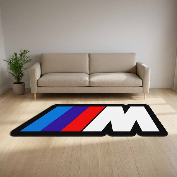 BMW M Performance Logo Floor Mat (3 mm Thick) | BMW M Motorsport Cut-Out Rug for Bedroom, Garage, Gaming Room & Car Enthusiast Decor