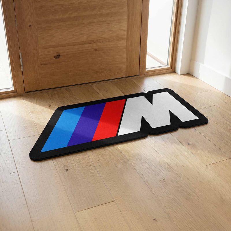 BMW M Performance Logo Floor Mat (3 mm Thick) | BMW M Motorsport Cut-Out Rug for Bedroom, Garage, Gaming Room & Car Enthusiast Decor