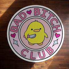 Bad Bitch Club Round Rug | Cute Yellow Duck Aesthetic Circle Floor Mat | Anti-Slip 3 mm Absorbent Rug for Bedroom, Vanity Room & Kawaii Decor