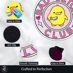 Bad Bitch Club Round Rug | Cute Yellow Duck Aesthetic Circle Floor Mat | Anti-Slip 3 mm Absorbent Rug for Bedroom, Vanity Room & Kawaii Decor