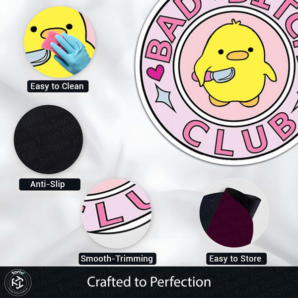 Bad Bitch Club Round Rug | Cute Yellow Duck Aesthetic Circle Floor Mat | Anti-Slip 3 mm Absorbent Rug for Bedroom, Vanity Room & Kawaii Decor