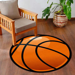 Basketball Rounded Flat Rug | Sports Ball Printed Rounded Flat Rug | Premium Sports Room & Gaming Room Floor Decor