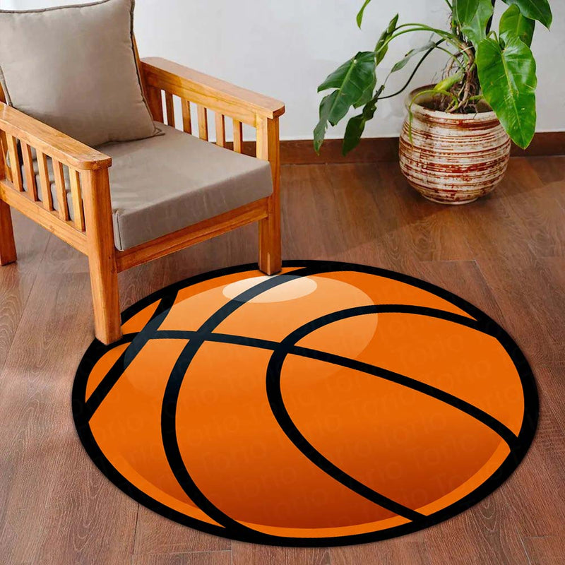 Basketball Rounded Flat Rug | Sports Ball Printed Rounded Flat Rug | Premium Sports Room & Gaming Room Floor Decor