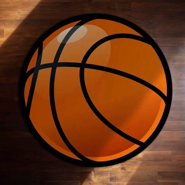 Basketball Rounded Flat Rug | Sports Ball Printed Rounded Flat Rug | Premium Sports Room & Gaming Room Floor Decor