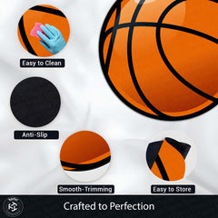Basketball Rounded Flat Rug | Sports Ball Printed Rounded Flat Rug | Premium Sports Room & Gaming Room Floor Decor