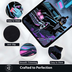 Batman Neon City Area Rug | Retro Batmobile Floor Mat | Dark Knight Gaming Rug | Cyberpunk Superhero Room Decor Carpet for Bedroom, Gaming Setup, Studio & Home