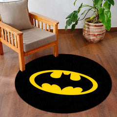Batman Logo Round Rug | Classic DC Superhero Circle Floor Mat | Anti-Slip 3 mm Absorbent Rug for Bedroom, Gaming Room & Batman Decor