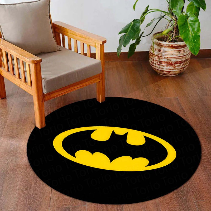 Batman Logo Round Rug | Classic DC Superhero Circle Floor Mat | Anti-Slip 3 mm Absorbent Rug for Bedroom, Gaming Room & Batman Decor