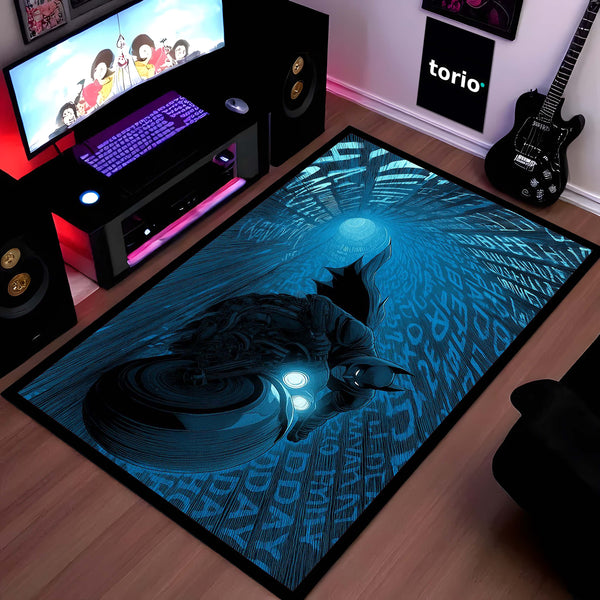 Batman Batcycle Superhero Area Flat Rug | Dark Knight Gotham Gaming Room Floor Decor | Premium DC Inspired Area Flat Rug