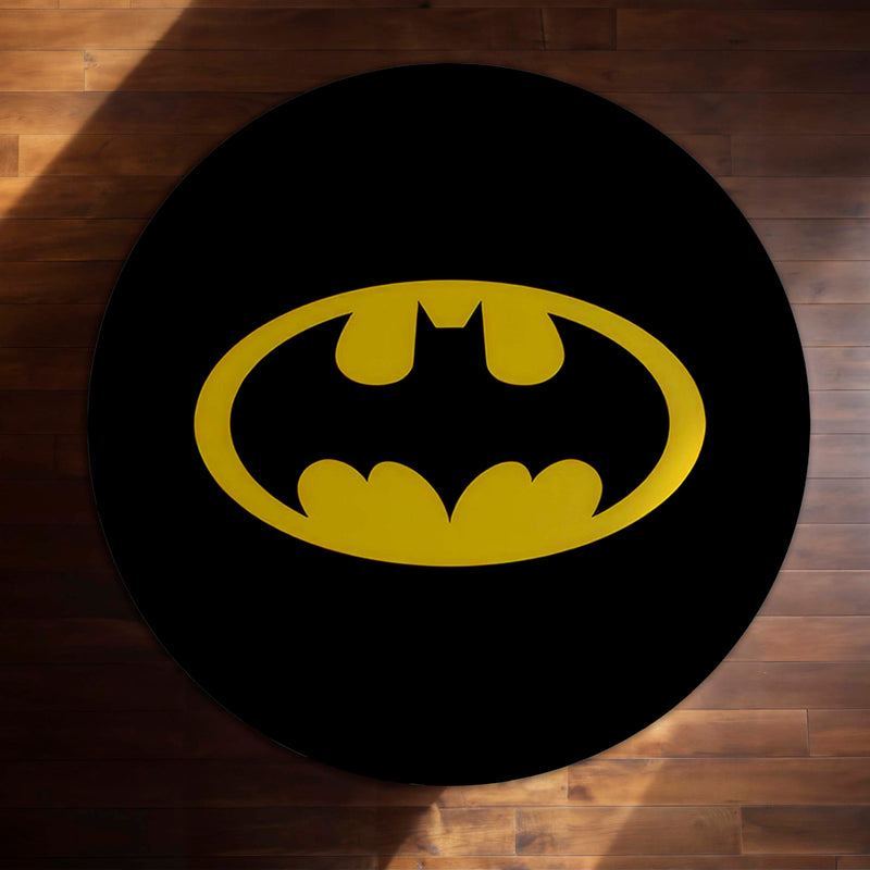 Batman Logo Round Rug | Classic DC Superhero Circle Floor Mat | Anti-Slip 3 mm Absorbent Rug for Bedroom, Gaming Room & Batman Decor