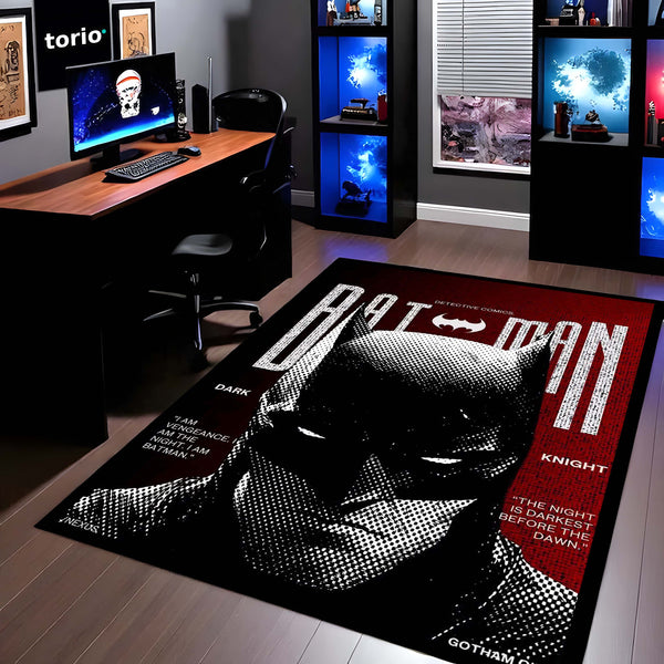 Batman Dark Knight Area Rug | Gotham City Comic Cover Floor Mat | Superhero Gaming Rug for Bedroom, Gaming Room & Batman Fan Decor