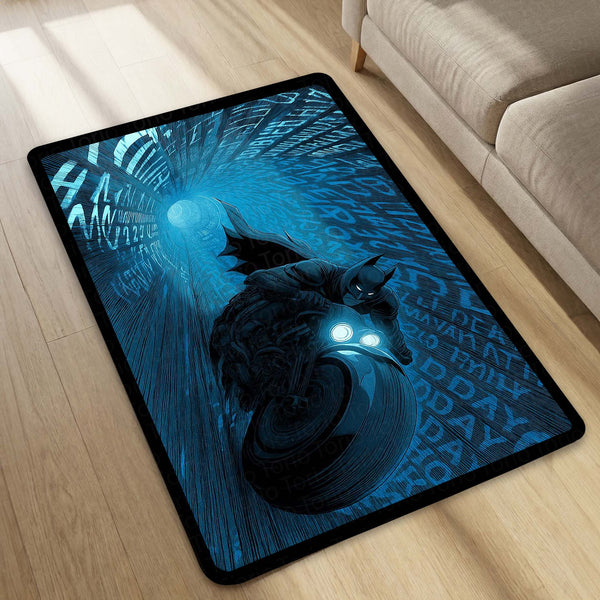 Batman Batcycle Superhero Area Flat Rug | Dark Knight Gotham Gaming Room Floor Decor | Premium DC Inspired Area Flat Rug