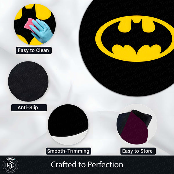 Batman Logo Round Rug | Classic DC Superhero Circle Floor Mat | Anti-Slip 3 mm Absorbent Rug for Bedroom, Gaming Room & Batman Decor