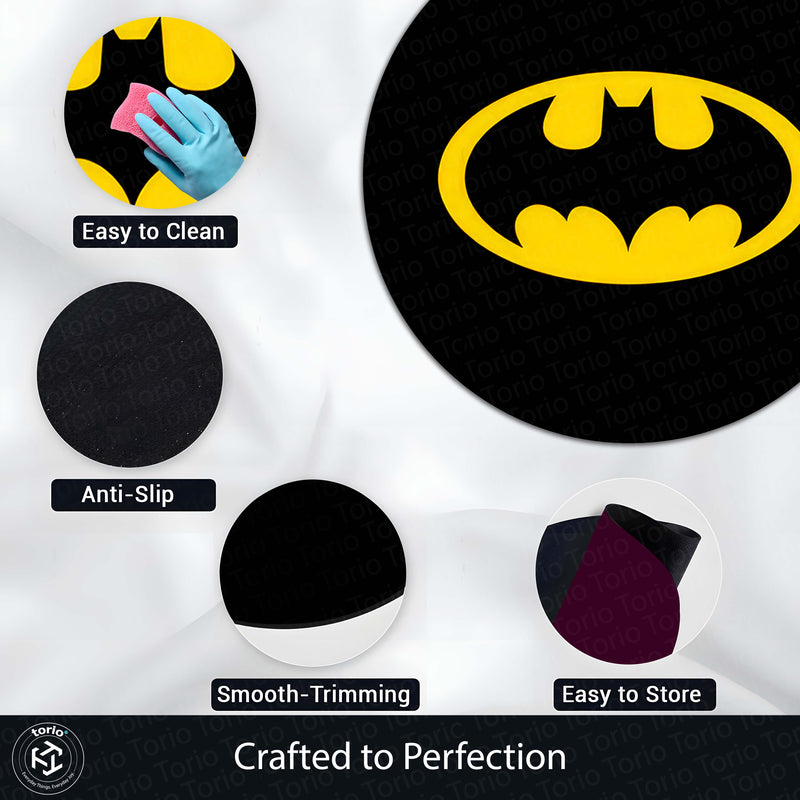 Batman Logo Round Rug | Classic DC Superhero Circle Floor Mat | Anti-Slip 3 mm Absorbent Rug for Bedroom, Gaming Room & Batman Decor