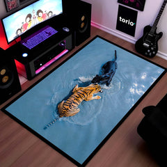 Tiger vs Black Panther Floor Mat | Wildlife Animal Area Rug | Anti-Slip 3mm Absorbent Floor Mat for Living Room, Bedroom, Office & Modern Decor