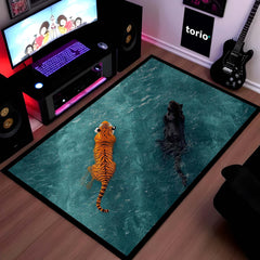 Tiger & Black Panther Area Rug | Wildlife Animal Floor Mat | Aesthetic Jungle Theme Rug for Living Room, Bedroom & Gaming Room | Anti Slip Washable 3 mm Thin Carpet