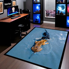 Tiger vs Black Panther Floor Mat | Wildlife Animal Area Rug | Anti-Slip 3mm Absorbent Floor Mat for Living Room, Bedroom, Office & Modern Decor