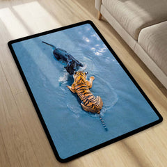 Tiger vs Black Panther Floor Mat | Wildlife Animal Area Rug | Anti-Slip 3mm Absorbent Floor Mat for Living Room, Bedroom, Office & Modern Decor