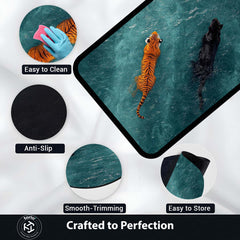 Tiger & Black Panther Area Rug | Wildlife Animal Floor Mat | Aesthetic Jungle Theme Rug for Living Room, Bedroom & Gaming Room | Anti Slip Washable 3 mm Thin Carpet