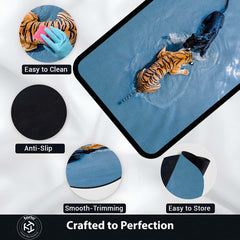 Tiger vs Black Panther Floor Mat | Wildlife Animal Area Rug | Anti-Slip 3mm Absorbent Floor Mat for Living Room, Bedroom, Office & Modern Decor