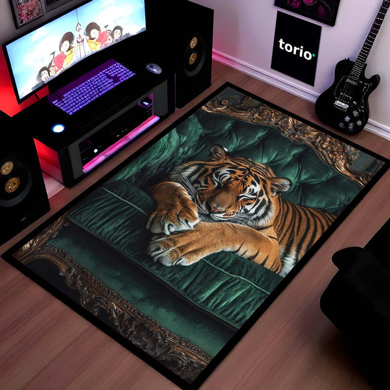 Royal Tiger Luxury Area Rug | Premium Wildlife Floor Mat | Aesthetic Tiger Sofa Design Rug for Living Room, Bedroom & Modern Home Decor | Anti Slip Washable 3 mm Carpet