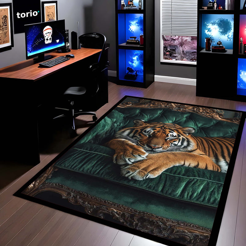 Royal Tiger Luxury Area Rug | Premium Wildlife Floor Mat | Aesthetic Tiger Sofa Design Rug for Living Room, Bedroom & Modern Home Decor | Anti Slip Washable 3 mm Carpet